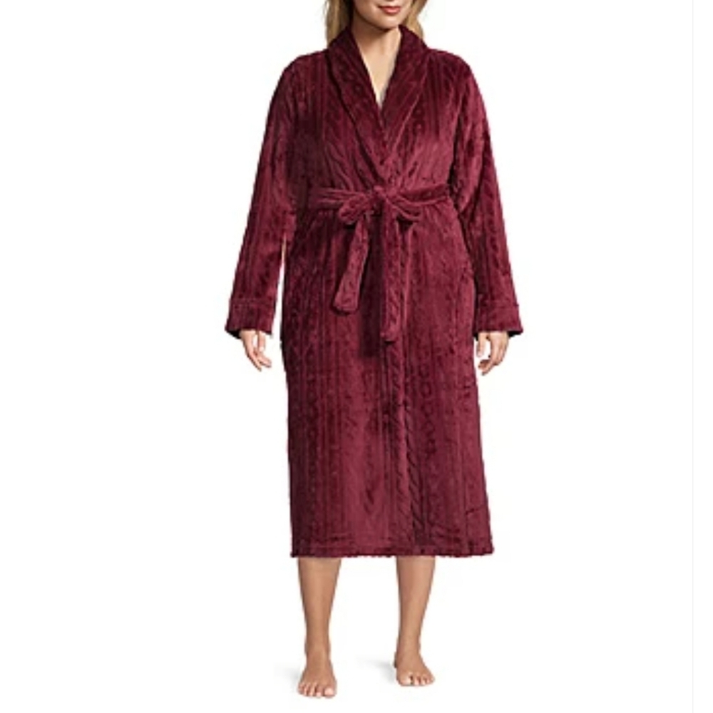 LIZ CLAIBORNE WOMEN'S PLUS 2XL LONG SLEEVE LONG LENGTH PLUSH ROBE IN AUTUMN